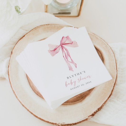 ピンクボウベビーシャワー紙ナプキンズガールコケット スタンダードカクテルナプキン