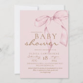 ピンクボウベビーシャワー赤面ピンク 招待状 (正面)