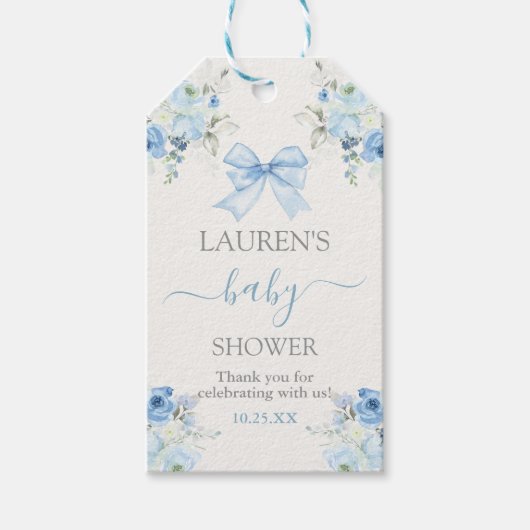 ピンクボウベビーベイビーシャワーボーイギフトラベル ギフトタグ (正面)