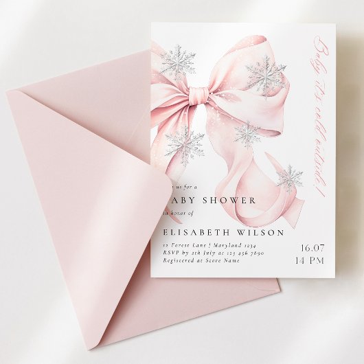 ピンクボウベビーベビーシャワー外は寒い 招待状