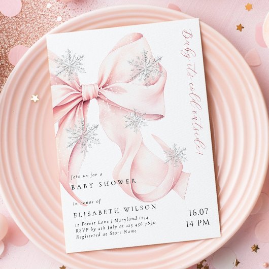ピンクボウベビーベビーシャワー外は寒い 招待状