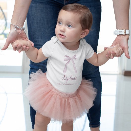 ピンクボウベビー初めてのクリスマスカスタム ベビーボディスーツ