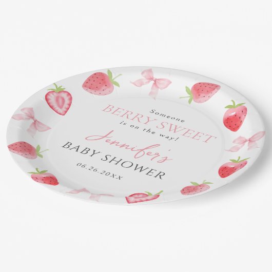 ピンクボウベリースイートサマーベビーガールシャワー ペーパープレート (アングル)