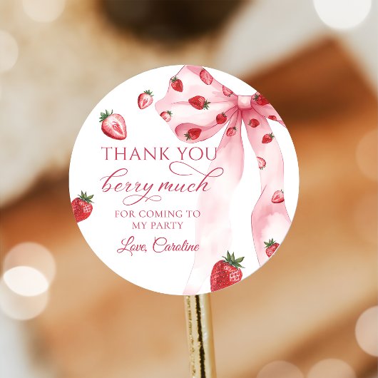 ピンクボウベリーファーストストロベリー誕生日シール ラウンドシール