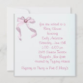 ピンクボウホワイトベビーガールシャワー招待状 招待状 (裏面)