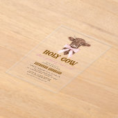 ピンクボウホーリーカウウェスタン女性のカーボーイブライダルシャワー アクリル招待状 (レイダウン)