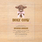 ピンクボウホーリーカウウェスタン女性のカーボーイブライダルシャワー アクリル招待状 (正面)