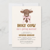 ピンクボウホーリーカウウェスタン女性のカーボーイブライダルシャワー 招待状 (正面)