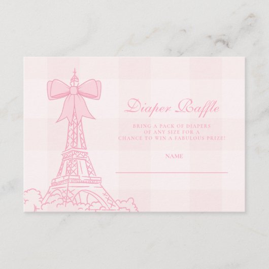ピンクボウボンジュールビーベビーブシャワーおむつラッフル エンクロージャーカード (正面)