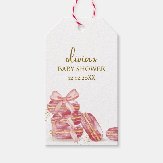 ピンクボウボンジュールベベフランスのーマカロンベビーシャワー ギフトタグ (正面)
