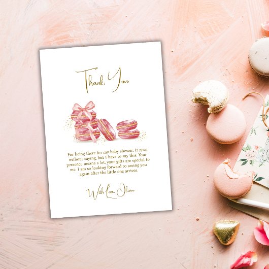 ピンクボウボンジュールベベフランスのーマカロンベビーシャワー サンキューカード