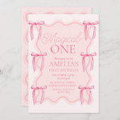 ピンクボウマジカルワンバースデーパーティー 招待状 (正面/裏面)