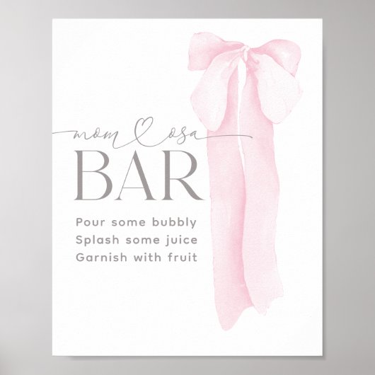 ピンクボウミニマリストガールベビーシャワーモモモザバー ポスター (正面)