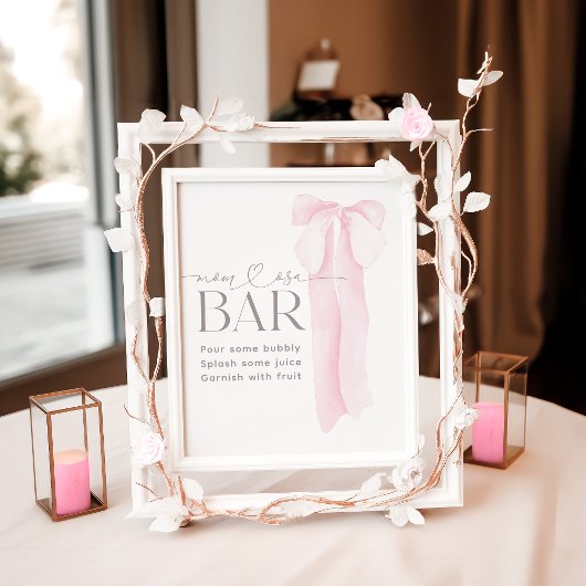 ピンクボウミニマリストガールベビーシャワーモモモザバー ポスター