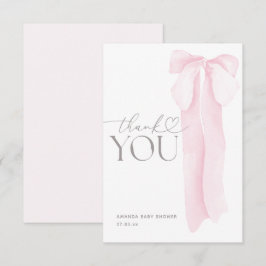 ピンクボウミニマリストガールベビーシャワー サンキューカード
