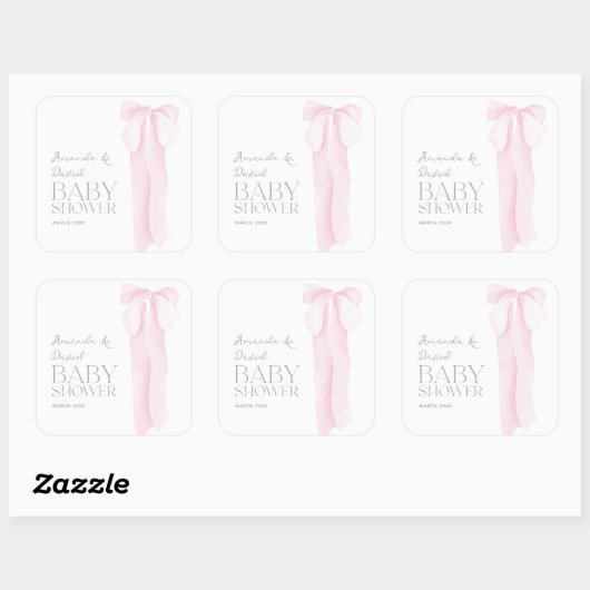 ピンクボウミニマリストガールベビーシャワー スクエアシール (シート)
