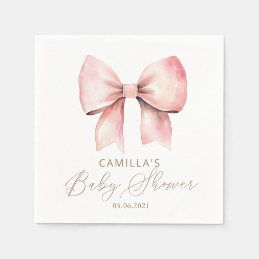 ピンクボウミニマリストガールベビーシャワー スタンダードカクテルナプキン (正面)