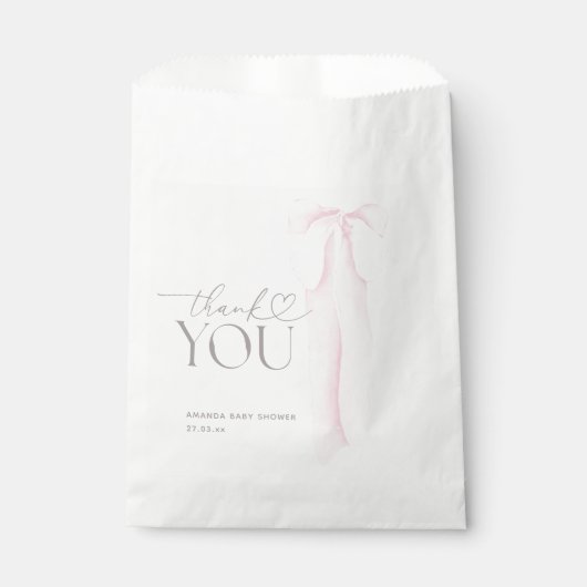 ピンクボウミニマリストガールベビーシャワー フェイバーバッグ (正面)