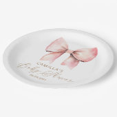 ピンクボウミニマリストガールベビーシャワー ペーパープレート (アングル)