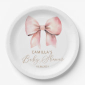 ピンクボウミニマリストガールベビーシャワー ペーパープレート (正面)