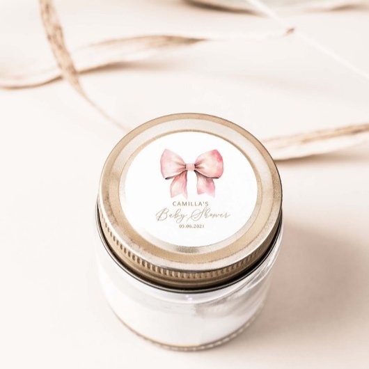 ピンクボウミニマリストガールベビーシャワー ラウンドシール