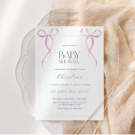 ピンクボウミニマリストガールベビーシャワー 招待状