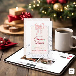 ピンクボウミニマリストラインアートクリスマスディナー シーズンカード