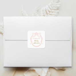 ピンクボウミニマルガール赤ちゃんシャワー スクエアシール