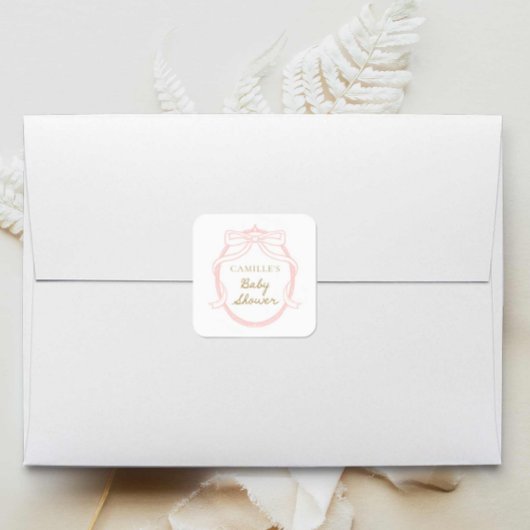 ピンクボウミニマルガール赤ちゃんシャワー スクエアシール