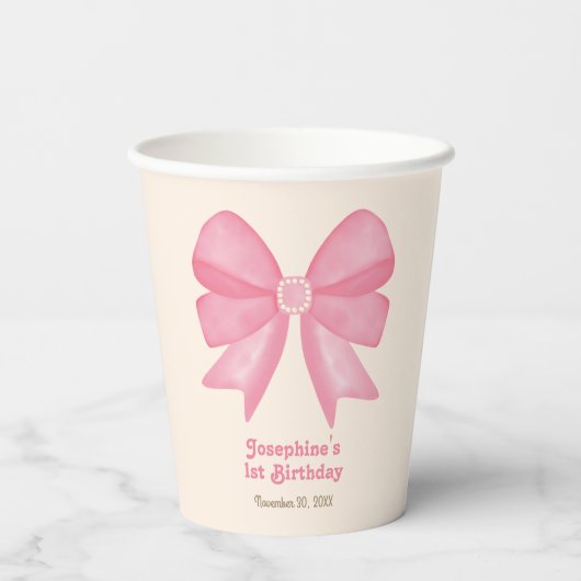 ピンクボウミニマルスウィートガール誕生日 紙コップ (裏面)