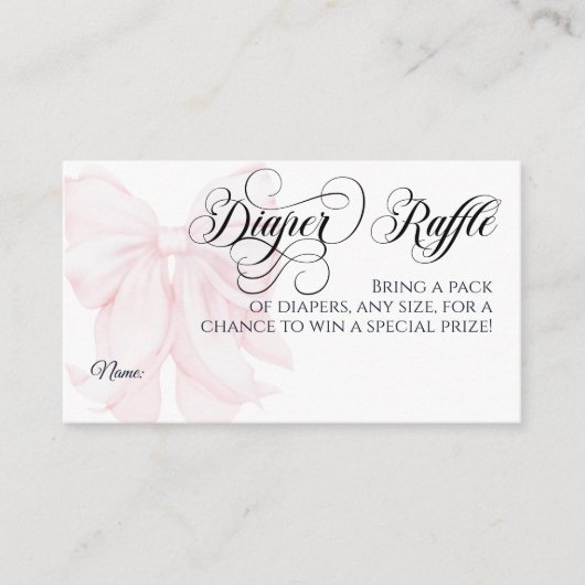 ピンクボウモダンガールエレガントベビーシャワーおむつ エンクロージャーカード (正面)