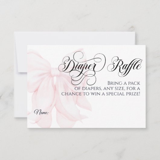 ピンクボウモダンガールエレガントベビーシャワーおむつ 招待状 (正面)