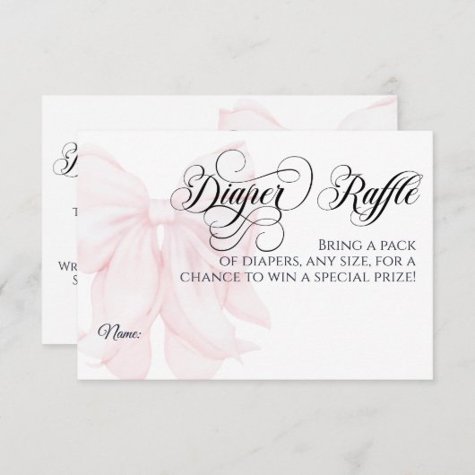 ピンクボウモダンガールエレガントベビーシャワーおむつ 招待状 (正面/裏面)