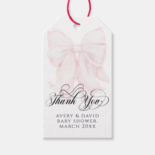 ピンクボウモダンガールエレガントベビーシャワー ギフトタグ (正面)