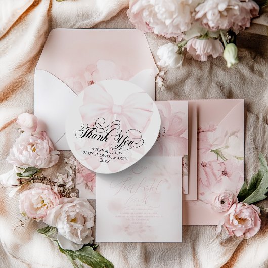 ピンクボウモダンガールエレガントベビーシャワー ラウンドシール