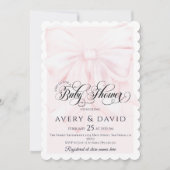 ピンクボウモダンガールエレガントベビーシャワー 招待状 (正面)