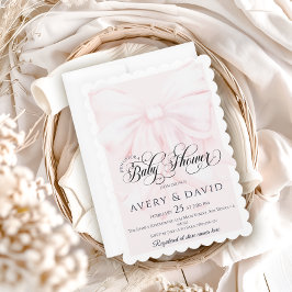 ピンクボウモダンガールエレガントベビーシャワー 招待状