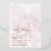 ピンクボウモダンガールエレガントベビーシャワー 箔招待状 (正面)