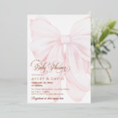 ピンクボウモダンガールエレガントベビーシャワー 箔招待状 (立ち正面)