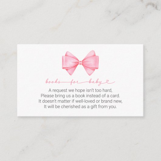 ピンクボウモダンガール赤ちゃんシャワーベビー本 エンクロージャーカード (正面)