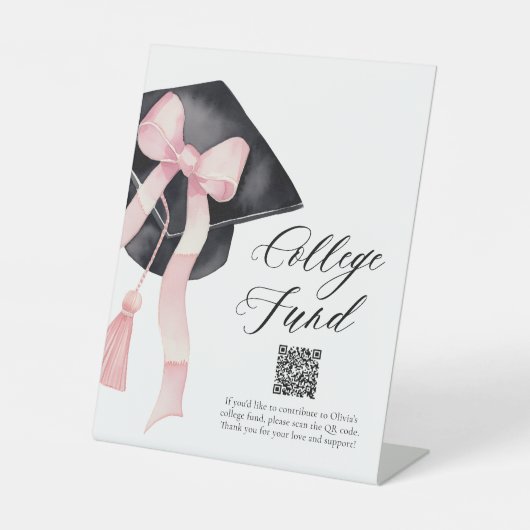 ピンクボウモダングラデーション上限QRコードカレッジファンド 台座サイン (正面)