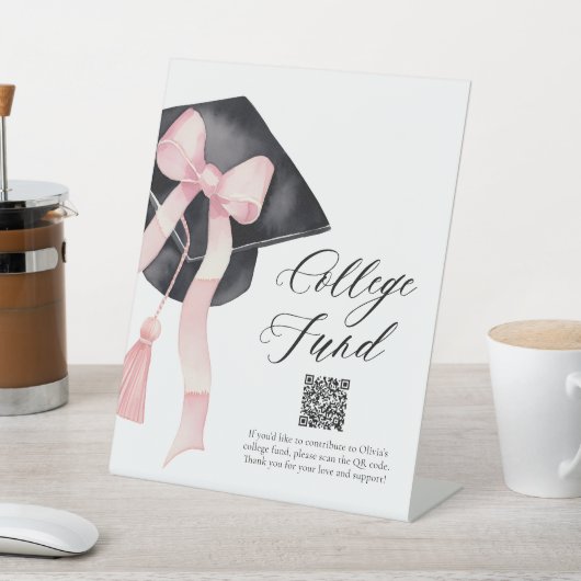 ピンクボウモダングラデーション上限QRコードカレッジファンド 台座サイン (インサイチュ)