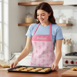 ピンクボウモダンコケガーリーパーソナライズされたット名 エプロン