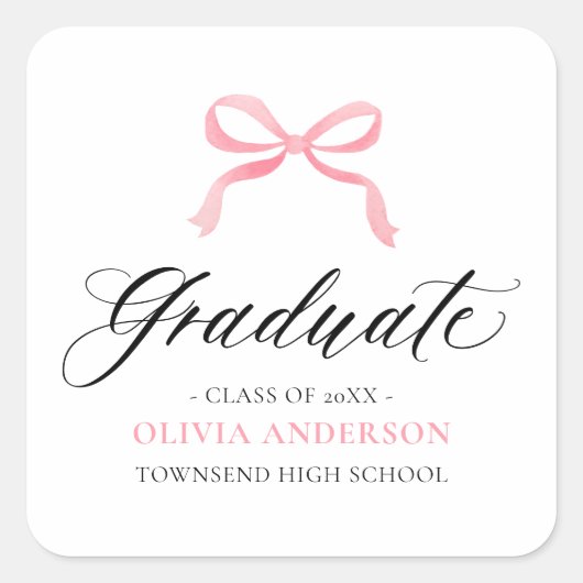 ピンクボウモダンコケット卒業生 スクエアシール (正面)