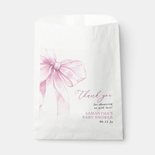 ピンクボウモダンベイビーシャワーありがとう フェイバーバッグ (正面)