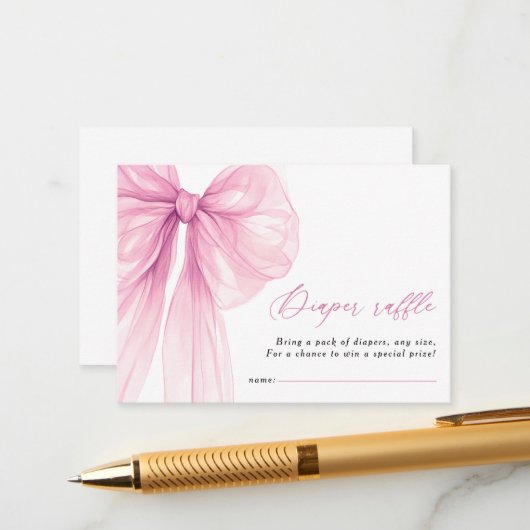 ピンクボウモダンベイビーシャワーおむつラッフル エンクロージャーカード (正面/裏面インサイチュ)