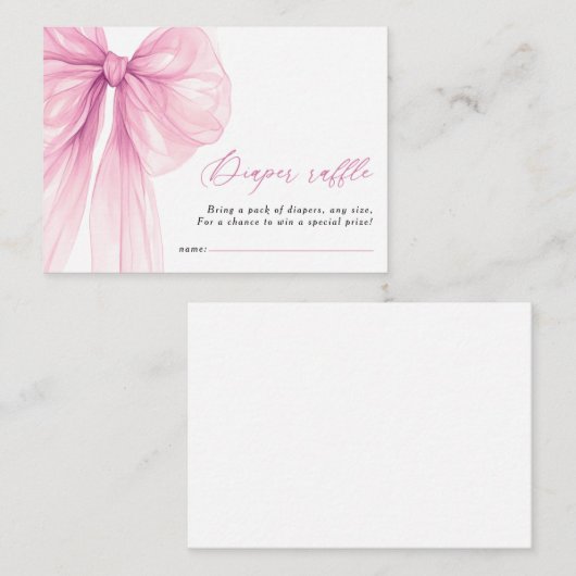 ピンクボウモダンベイビーシャワーおむつラッフル エンクロージャーカード (正面/裏面)