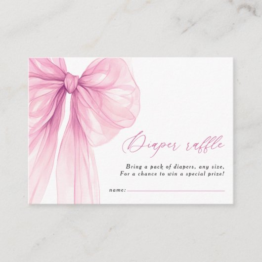 ピンクボウモダンベイビーシャワーおむつラッフル エンクロージャーカード (正面)