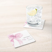 ピンクボウモダンベイビーシャワー スクエアペーパーコースター (インサイチュ)