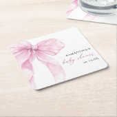 ピンクボウモダンベイビーシャワー スクエアペーパーコースター (アングル)